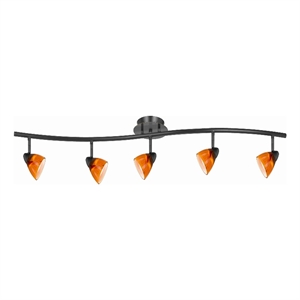 Benjara 5 Light 120V Metal Track Light Fixture with Glass Shade- Black & Orange
