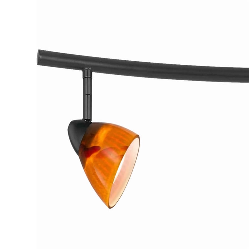 Benjara 5 Light 120V Metal Track Light Fixture with Glass Shade- Black & Orange