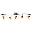 Benjara 5 Light 120V Metal Track Light Fixture with Glass Shade- Black & Orange
