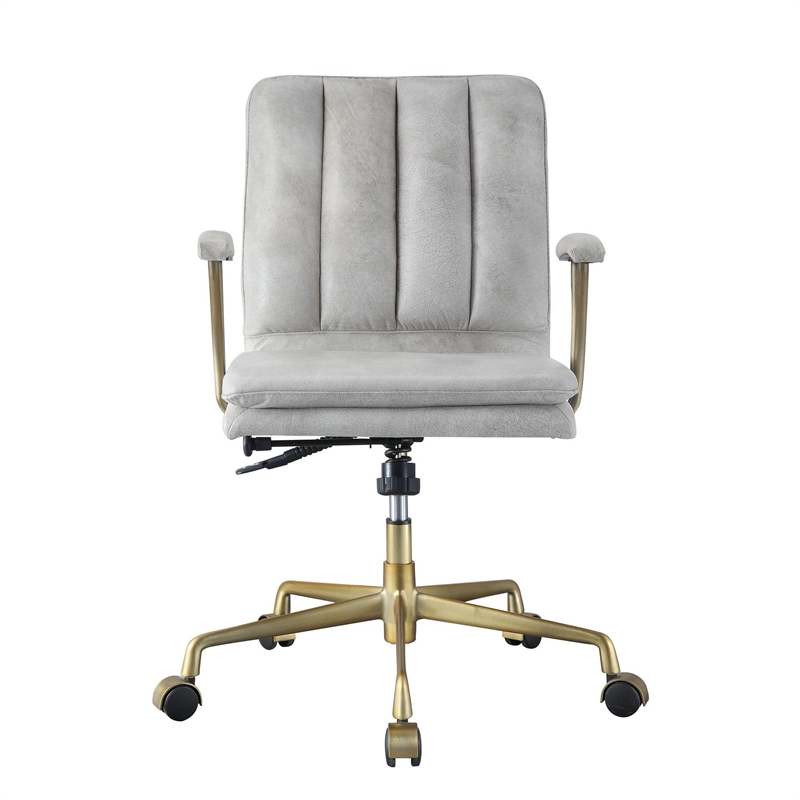 Benjara Adjustable Leatherette Swivel Office Chair with 5 Star Base- Gray & Gold