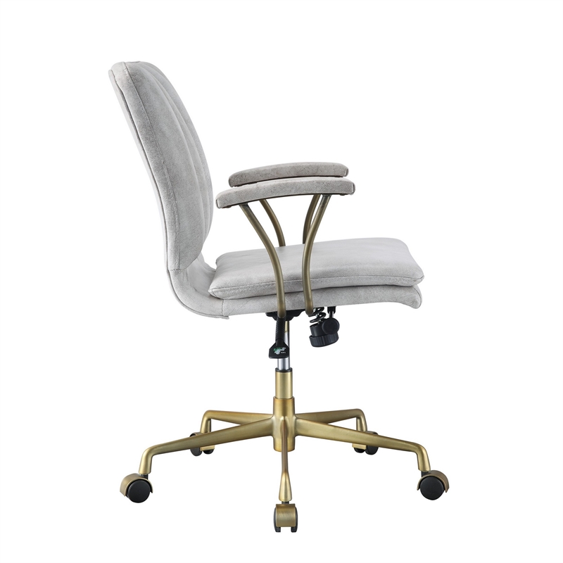 Benjara Adjustable Leatherette Swivel Office Chair with 5 Star Base- Gray & Gold