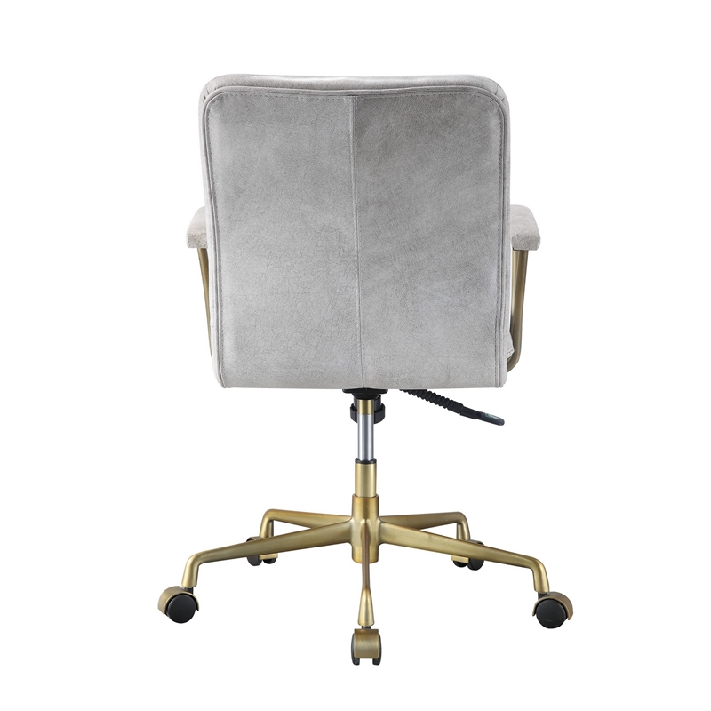 Benjara Adjustable Leatherette Swivel Office Chair with 5 Star Base- Gray & Gold