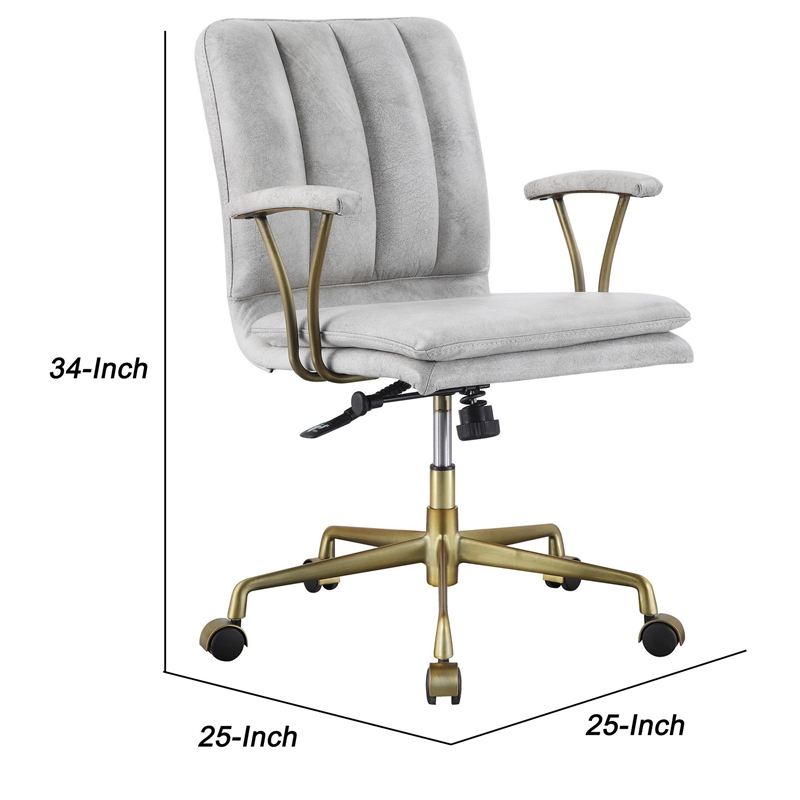 Benjara Adjustable Leatherette Swivel Office Chair with 5 Star Base- Gray & Gold