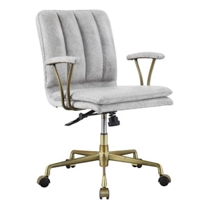 Benjara Adjustable Leatherette Swivel Office Chair with 5 Star Base- Gray & Gold