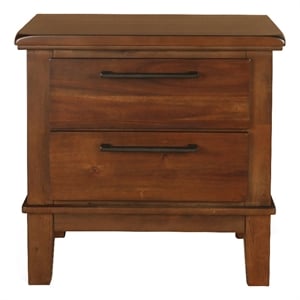 Benjara Wooden Nightstand with Chamfered Legs and 2 Spacious Drawers- Brown