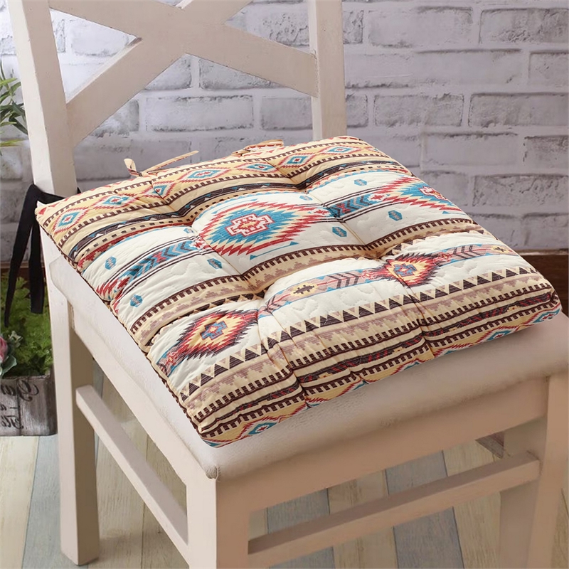 Benjara Tisa Traditional Ikat Pattern Fabric Chair Pad- Multicolor