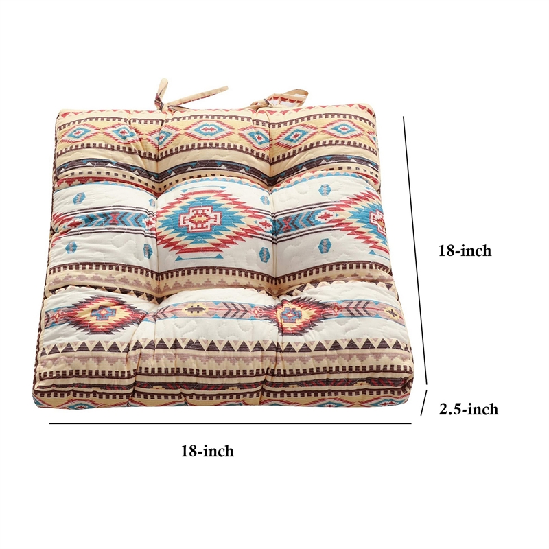 Benjara Tisa Traditional Ikat Pattern Fabric Chair Pad- Multicolor