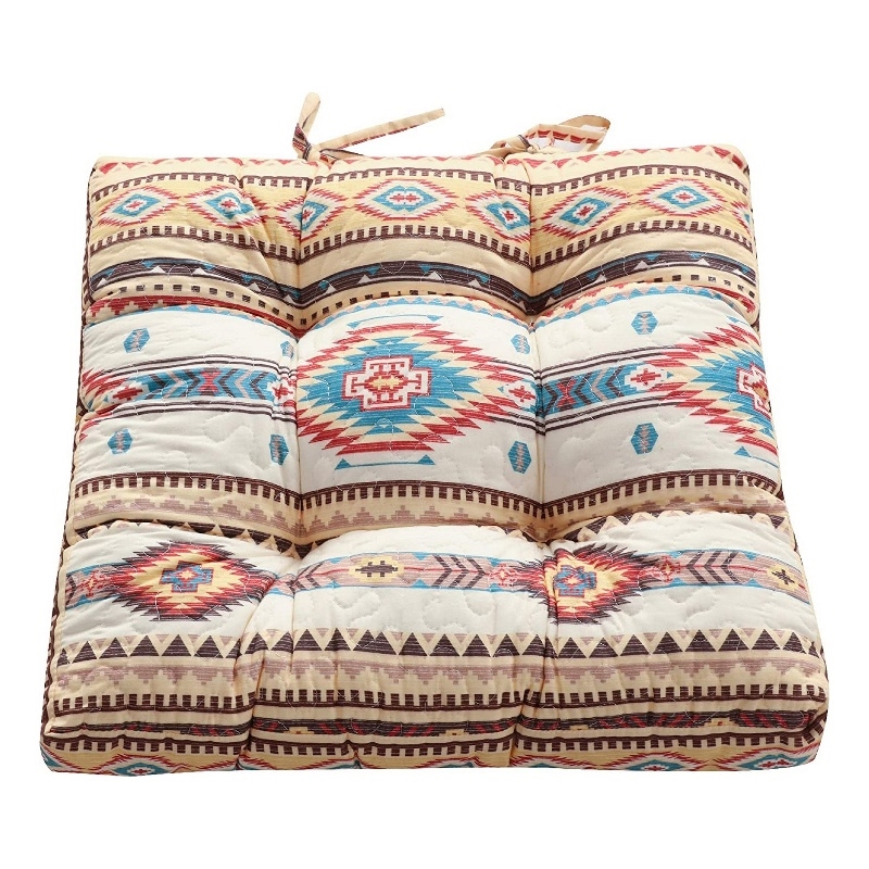 Benjara Tisa Traditional Ikat Pattern Fabric Chair Pad- Multicolor