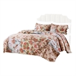 Benjara Rome 3 Piece Microfiber Reversible Print Queen Quilt Set-Multicolor
