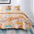 Benjara Berlin 2 Piece Microfiber Rainbows & Clouds Print Twin Quilt Set- Beige