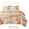 Benjara Berlin 2 Piece Microfiber Rainbows & Clouds Print Twin Quilt Set- Beige