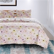 Benjara Milan 3 PC Blooming Flower Pattern Queen Quilt Set- White & Pink