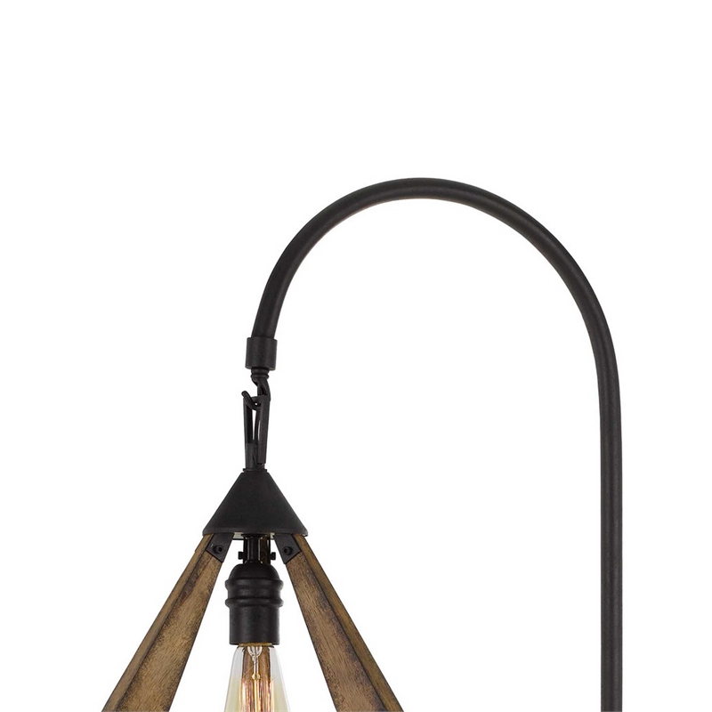 Benjara Tubular Metal Downbridge Floor Lamp with Wooden Accents- Black