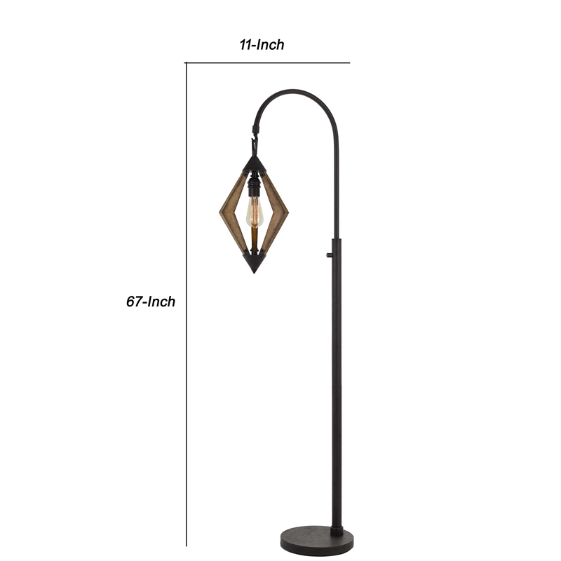 Benjara Tubular Metal Downbridge Floor Lamp with Wooden Accents- Black
