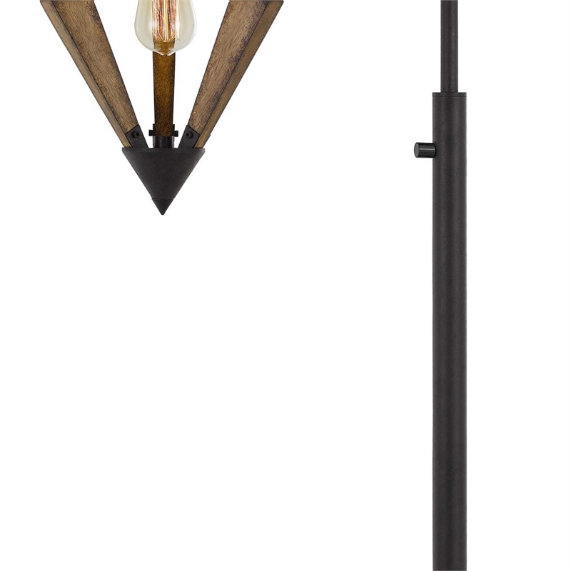 Benjara Tubular Metal Downbridge Floor Lamp with Wooden Accents- Black