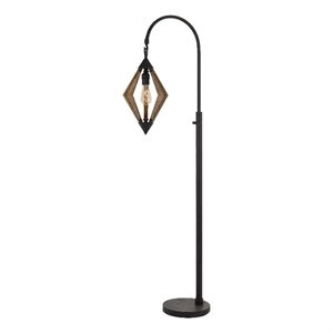 Benjara Tubular Metal Downbridge Floor Lamp with Wooden Accents- Black