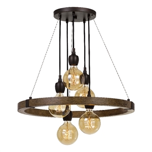 Benjara 60 X 5 Watt Wood and Metal Frame Chandelier- Black and Brown