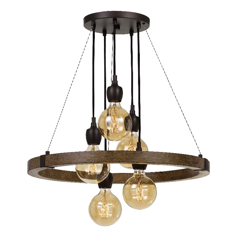 Benjara 60 X 5 Watt Wood and Metal Frame Chandelier- Black and Brown