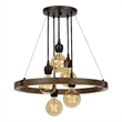 Benjara 60 X 5 Watt Wood and Metal Frame Chandelier- Black and Brown