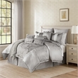 Benjara 12 Piece Queen Comforter Set with Medallion Print- Platinum Gray