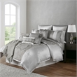 Benjara 12 Piece Queen Comforter Set with Medallion Print- Platinum Gray