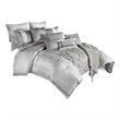 Benjara 12 Piece Queen Comforter Set with Medallion Print- Platinum Gray