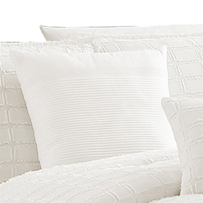 Benjara 7 Piece Cotton Queen Comforter Set with Fringe Details- White