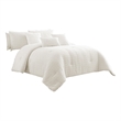 Benjara 7 Piece Cotton Queen Comforter Set with Fringe Details- White