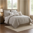 Benjara 10 Piece King Cotton Comforter Set with Textured Floral Print- Gray