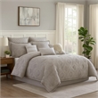 Benjara 10 Piece King Cotton Comforter Set with Textured Floral Print- Gray