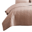 Benjara 3 Piece Crinkles Queen Size Coverlet Set with Vertical Stitching- Pink