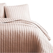 Benjara 3 Piece Crinkles Queen Size Coverlet Set with Vertical Stitching- Pink