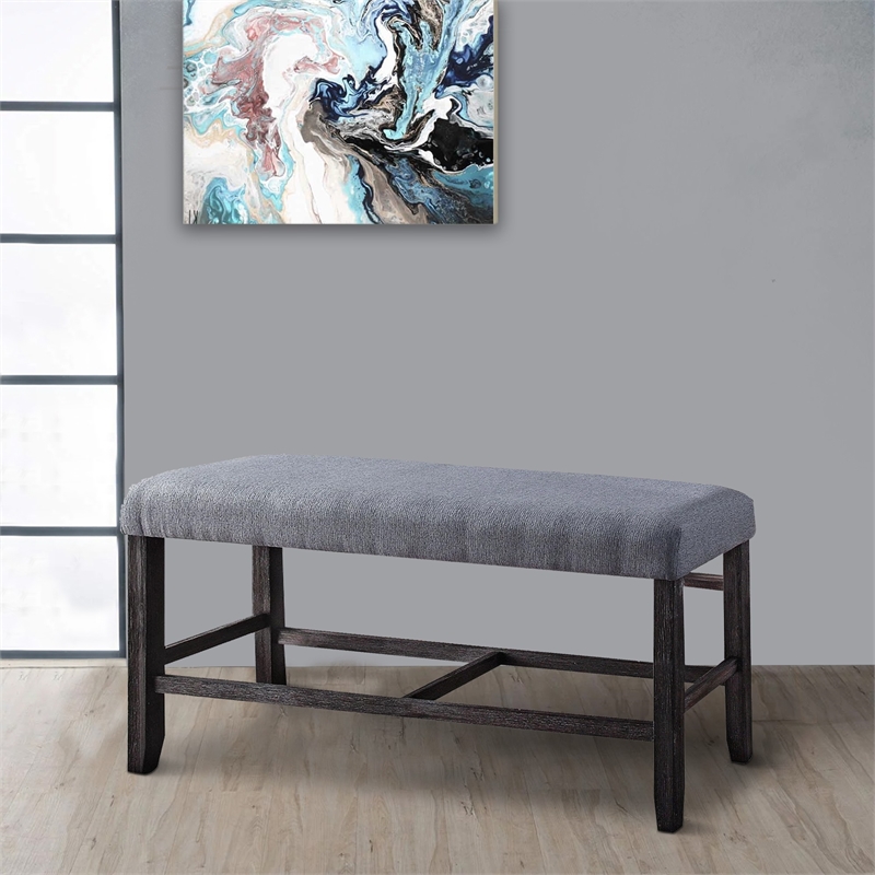 Benjara Rectangular Fabric Counter Height Bench with Padded Seat- Brown and Blue