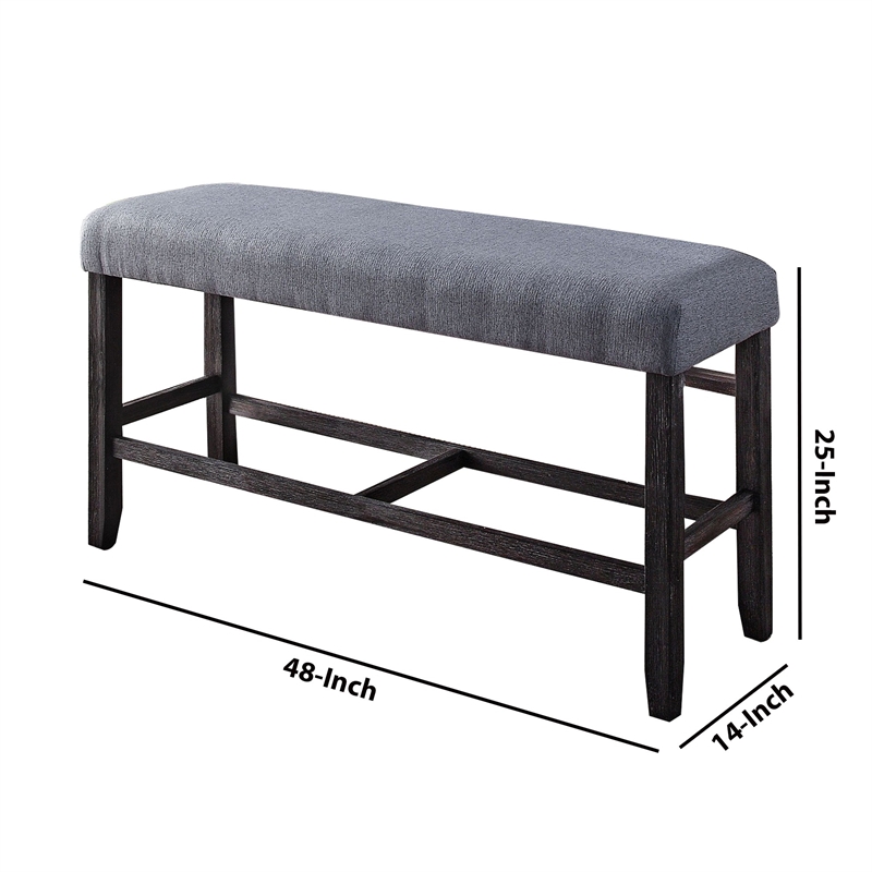 Benjara Rectangular Fabric Counter Height Bench with Padded Seat- Brown and Blue