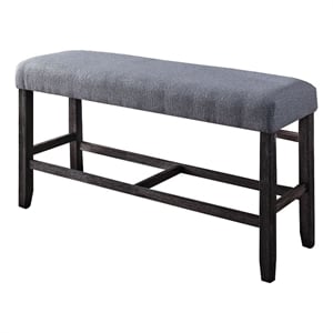 Benjara Rectangular Fabric Counter Height Bench with Padded Seat- Brown and Blue