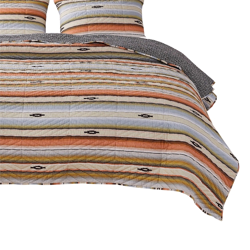 Benjara 3 Piece Microfiber King Size Quilt Set with Chevron Print- Multicolor