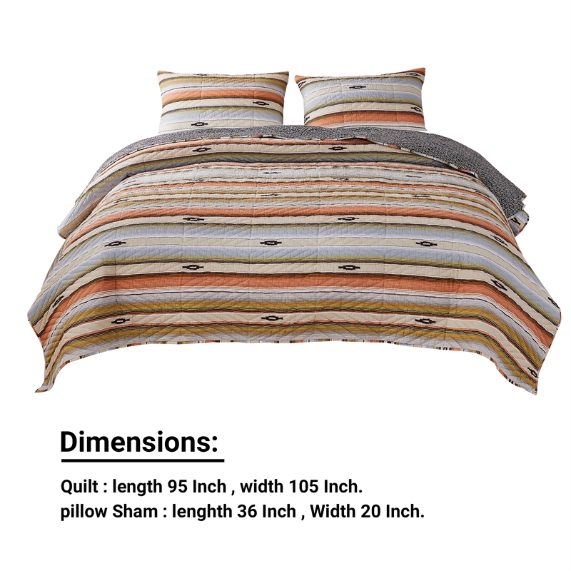 Benjara 3 Piece Microfiber King Size Quilt Set with Chevron Print- Multicolor