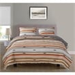 Benjara 3 Piece Microfiber King Size Quilt Set with Chevron Print- Multicolor