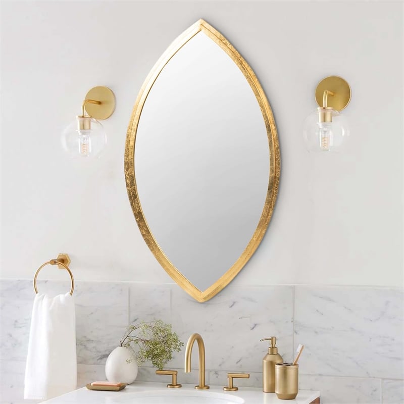 Benjara Oval Shape Metal Frame Wall Mirror- Gold