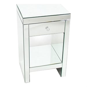 Benjara 26&quot Beveled Mirror Chest with 1 Drawer- Silver