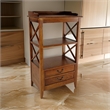 Benjara X Frame Wooden Rack with 2 Drawers and Open Shelf- Brown