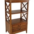 Benjara X Frame Wooden Rack with 2 Drawers and Open Shelf- Brown