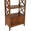 Benjara X Frame Wooden Rack with 2 Drawers and Open Shelf- Brown