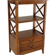 Benjara X Frame Wooden Rack with 2 Drawers and Open Shelf- Brown