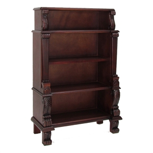 Benjara 63&quot Hand Carved Wooden Bookcase with 4 Shelves- Brown