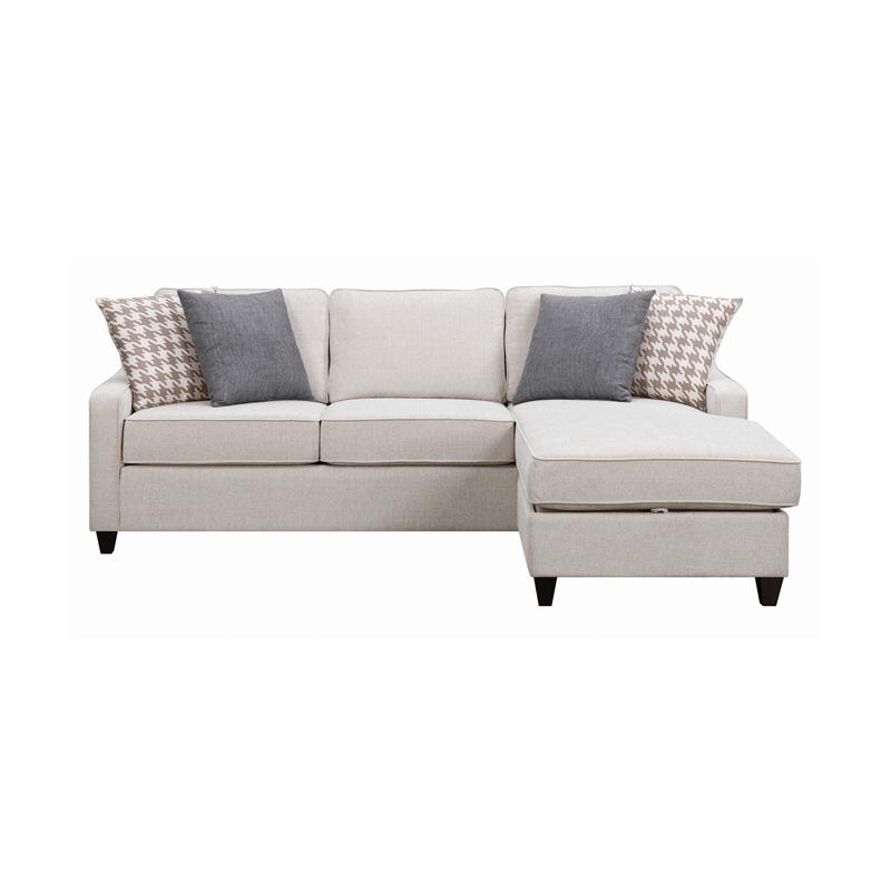 Benjara L Shaped Fabric Sectional with Reversible Chaise and Tapered Legs- Cream
