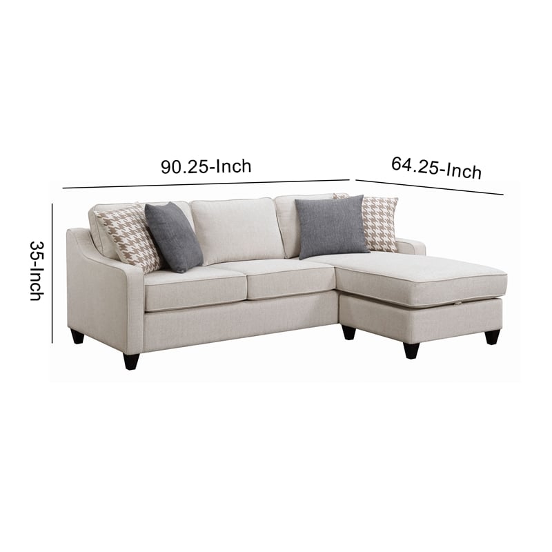 Benjara L Shaped Fabric Sectional with Reversible Chaise and Tapered Legs- Cream