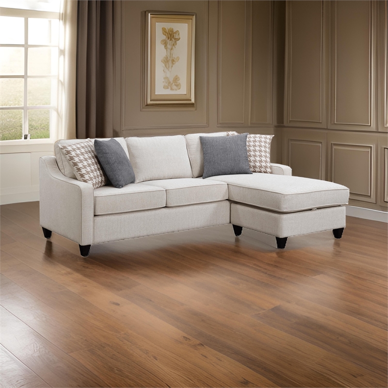 Benjara L Shaped Fabric Sectional with Reversible Chaise and Tapered Legs- Cream