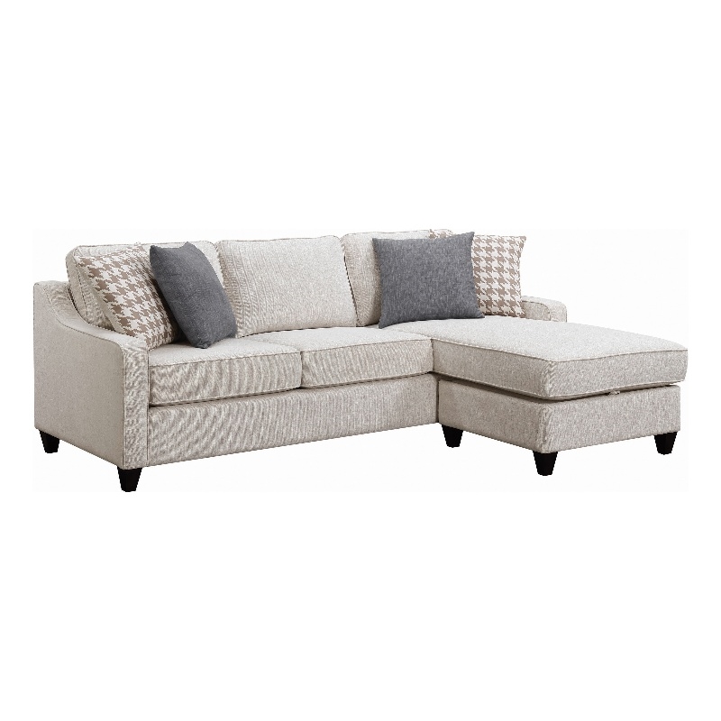 Benjara L Shaped Fabric Sectional with Reversible Chaise and Tapered Legs- Cream