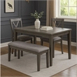 Benjara Rectangular Fabric Bench with Wooden Tapered legs- Charcoal Gray